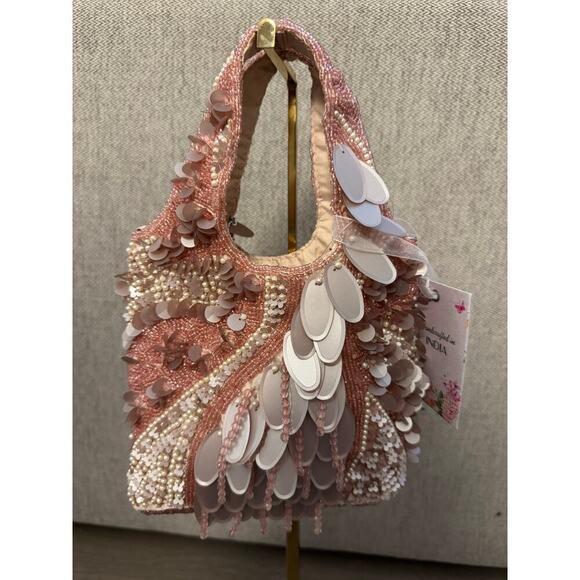 Handcrafted in India Viral Beaded, Sequin, and Pearl Embellished Pink Mini Bag - Picture 1 of 6